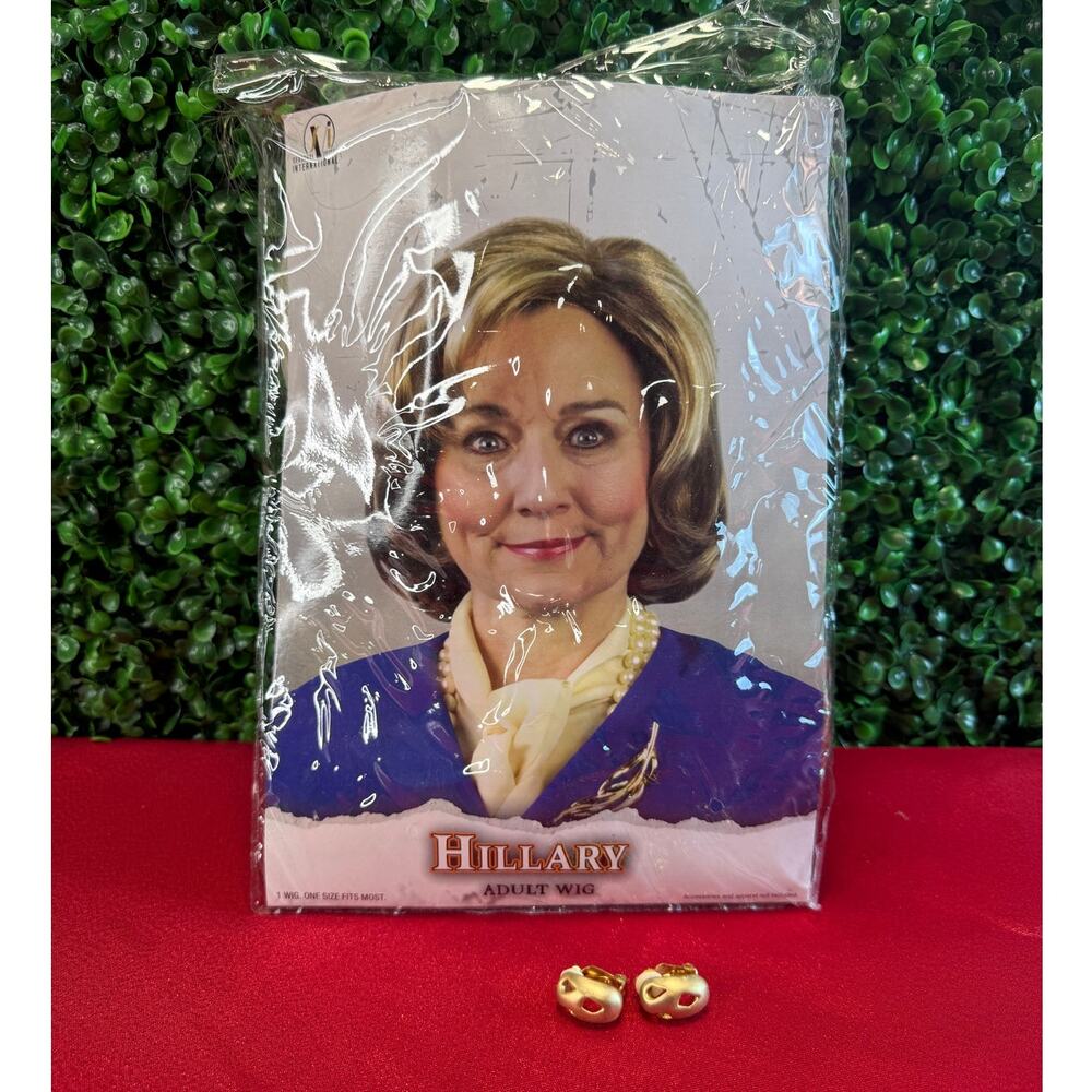 Hillary Clinton Candidate Costume Wig Gold Clip On Earrings Cosplay Political